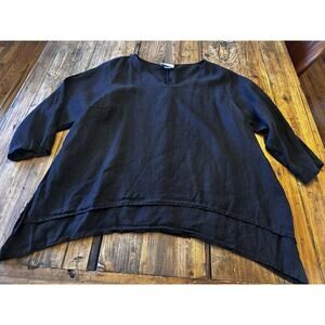 La Fixsun Linen Tunic Top Shirt Size Medium 3/4 Sleeve Blouse Lagenlook Artsy